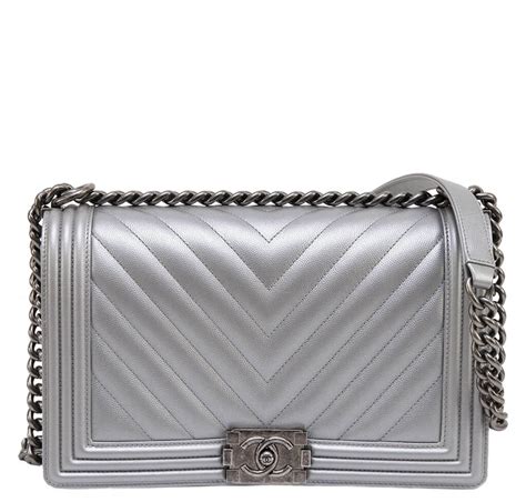 grey caviar chanel boy bag silver hardware|Chanel Boy Bag .